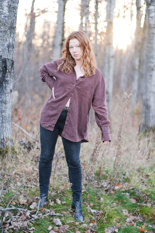 Mica Oversized Button-Up: Chocolate