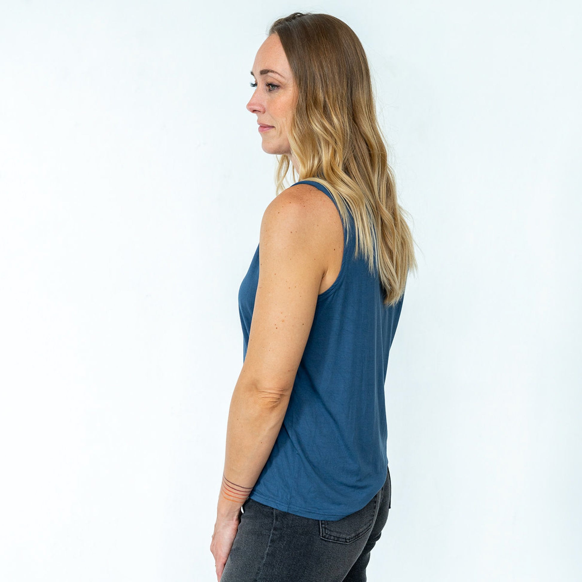 ethical fairtrade fair-trade tank tanktop top cami button buttonup button-up vneck V-neck sleeveless anti-traffic anti-trafficking blue steel blue steel-blue